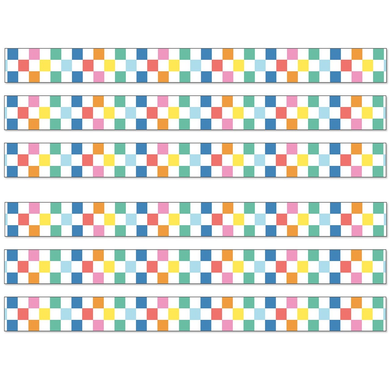 We Stick Together Checkered Rainbow Straight Bulletin Board Borders, 36 Feet Per Pack, 6 Packs